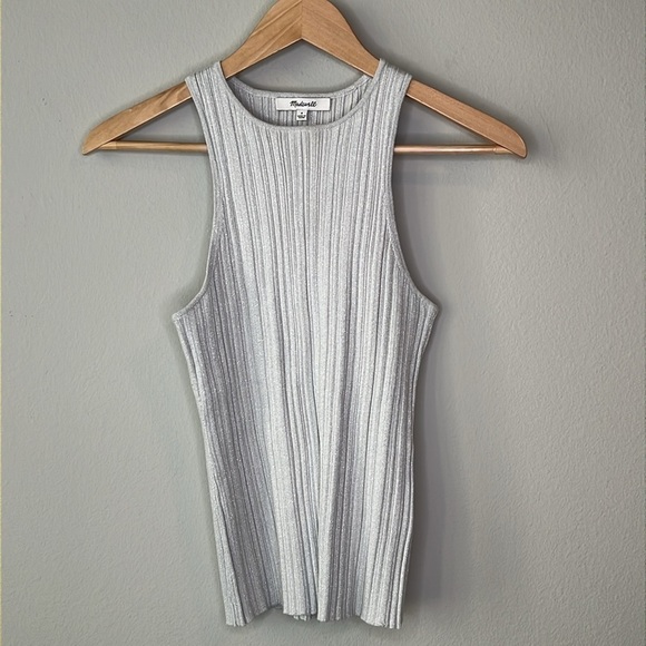 Madewell Lurex Phoebe Snowy Cutaway Tank in Light Gray Shimmer NWT! - Picture 3 of 7